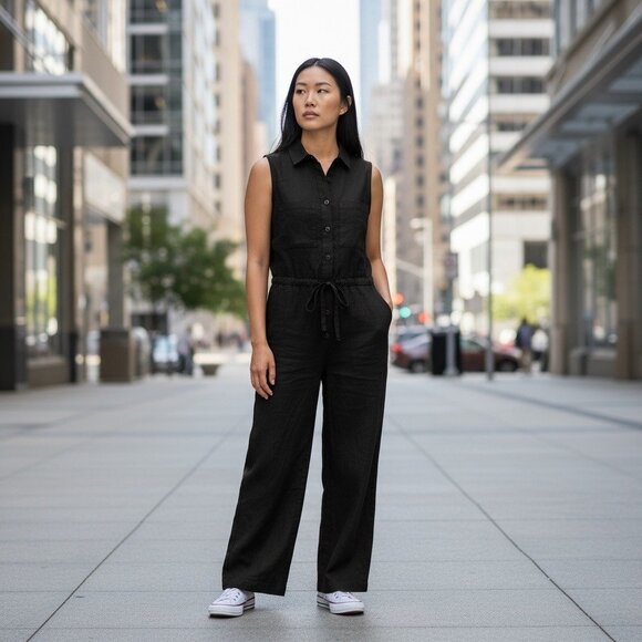 Universal Thread Pants - Universal Thread Womens Sleeveless Black Button-Down Jumpsuit With Pockets